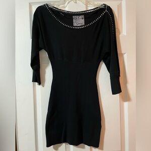 Guess Black Embellished Mini Sweater Dress